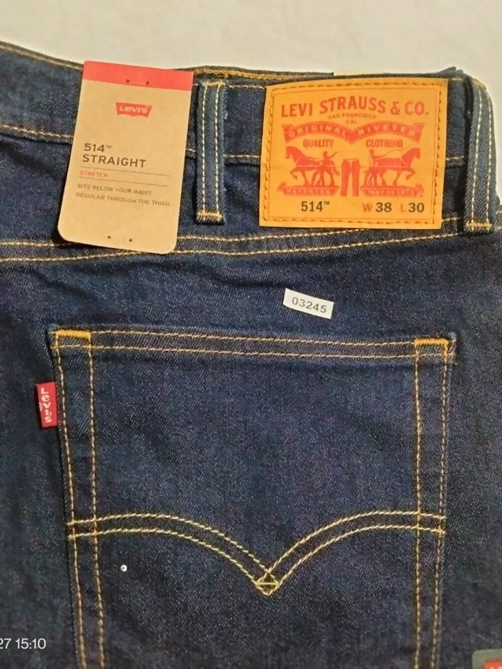 Levi's 514 Straight Fit Stretch Jeans Men 38x30 Dark Wash NWT Irregular